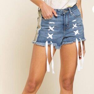 POL LACE UP DENIM SHORTS